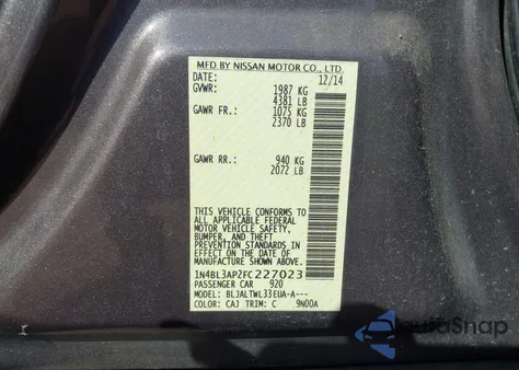 2015 Nissan Altima 3.5 Sl z USA, uszkodzony, nr VIN 1N4BL3AP2FC227023